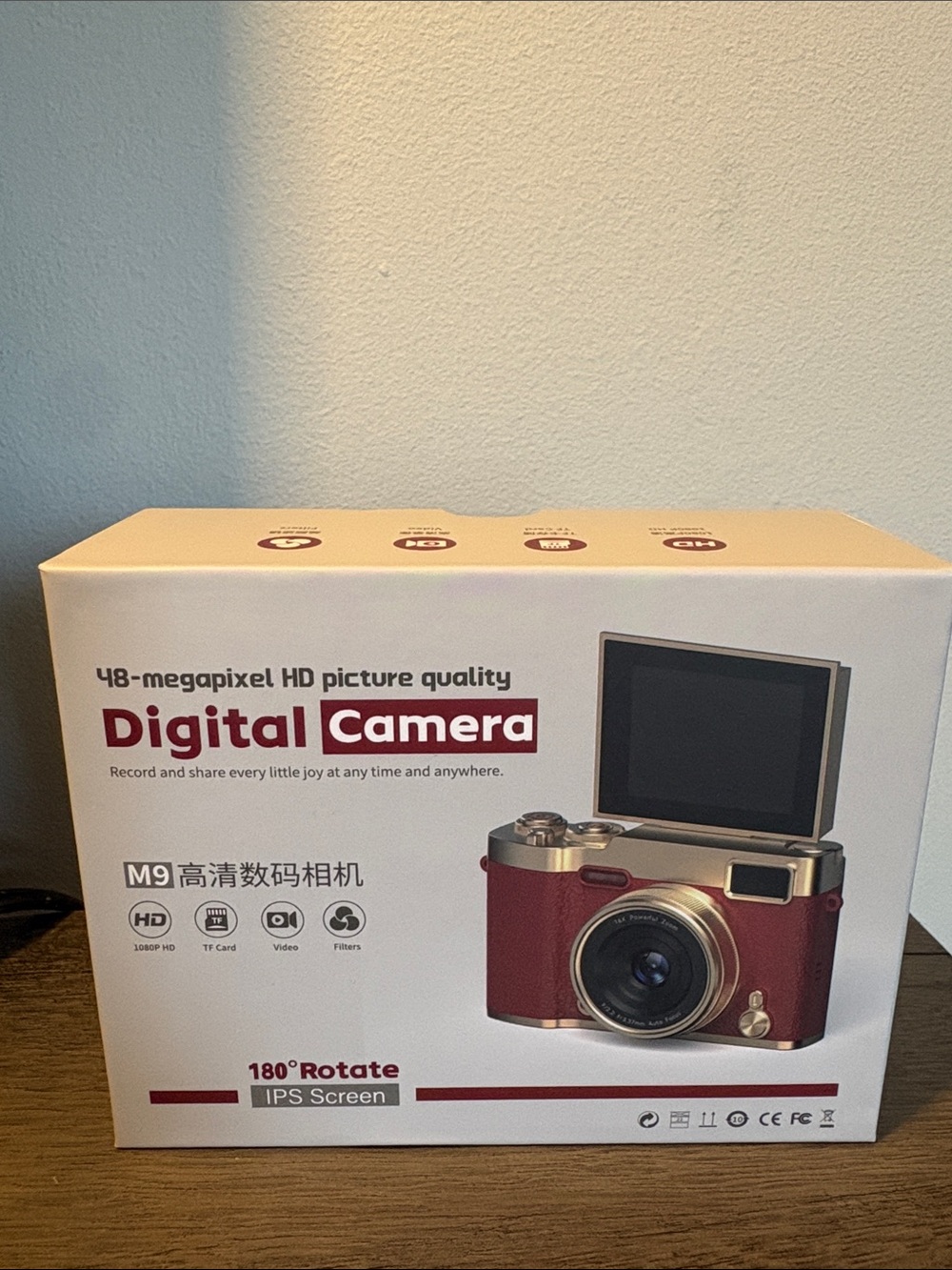 Digital Camera M9 in Red - 48MP HD Picture Quality